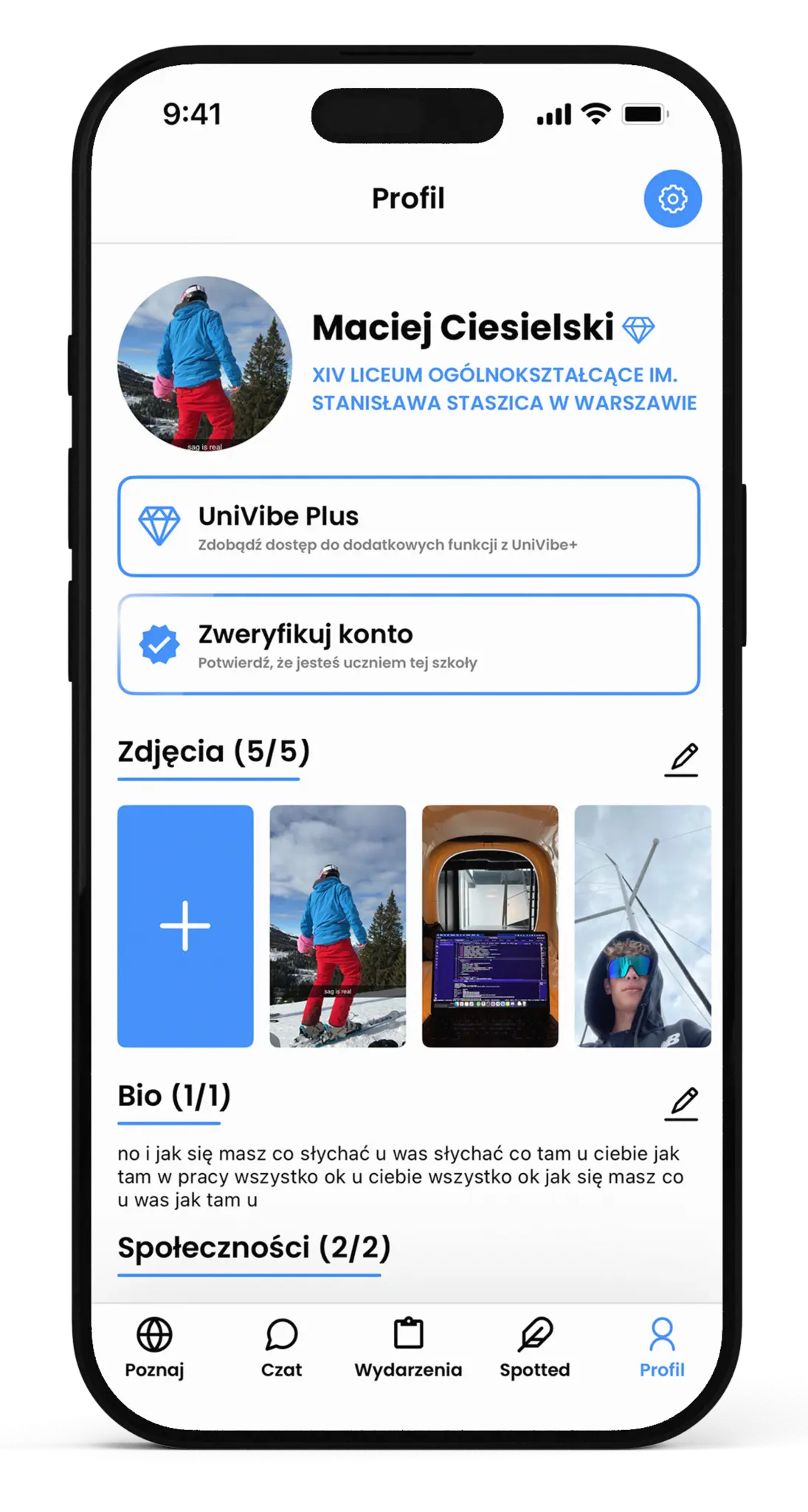 Ekran Profil w aplikacji UniVibe